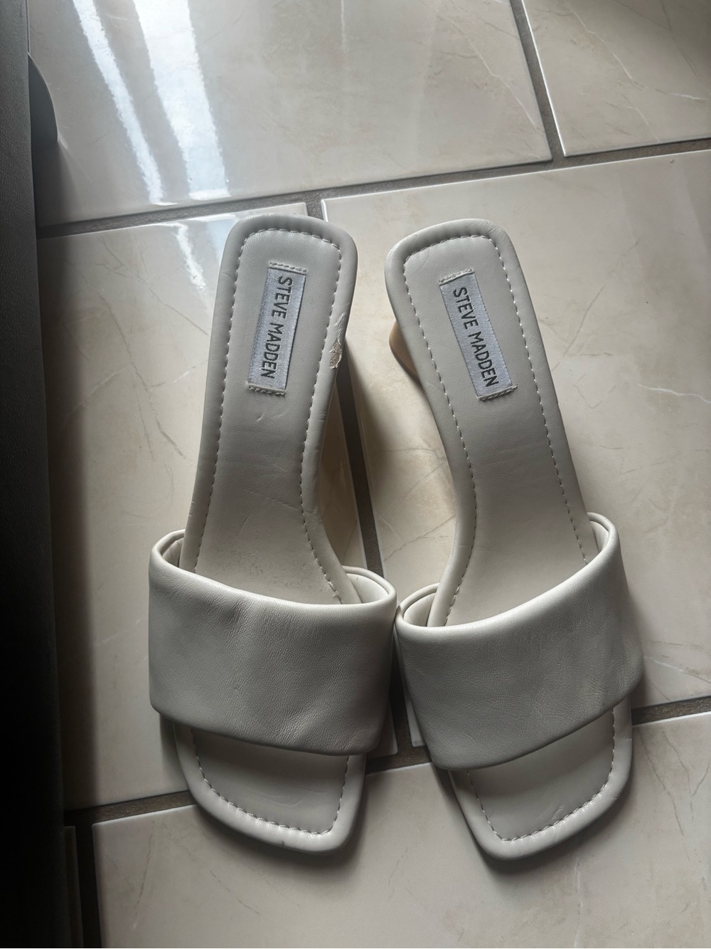 Steve Madden White Padded Square-Toe Slide Sandals